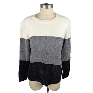 Karen Scott Lucy Chenille Colorblocked Sweater White Gray Black Size M